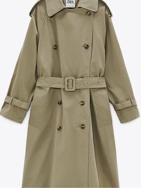 Zara Beige Tan Button-Front Coat Trench Coat